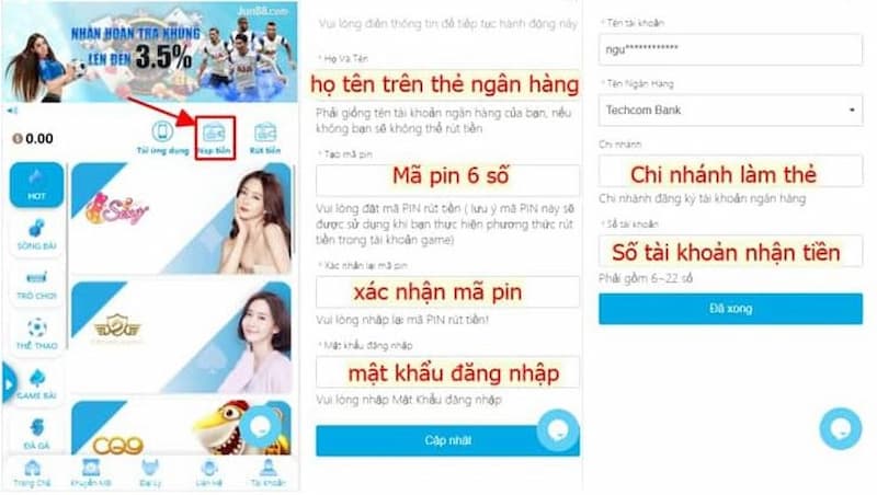 Nạp tiền Hi88 bằng cách chuyển qua Internet banking